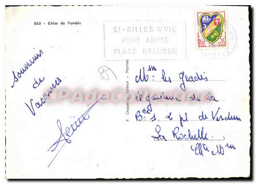 Côtes de Vendée — Saint-Gilles-sur-Vie, Le Gois, Les Sables-d'Olonne, Notre-Dame-de-Monts, Saint-Jean-de-Monts — F. Chaperon, éditeur, Nantes — Verso
