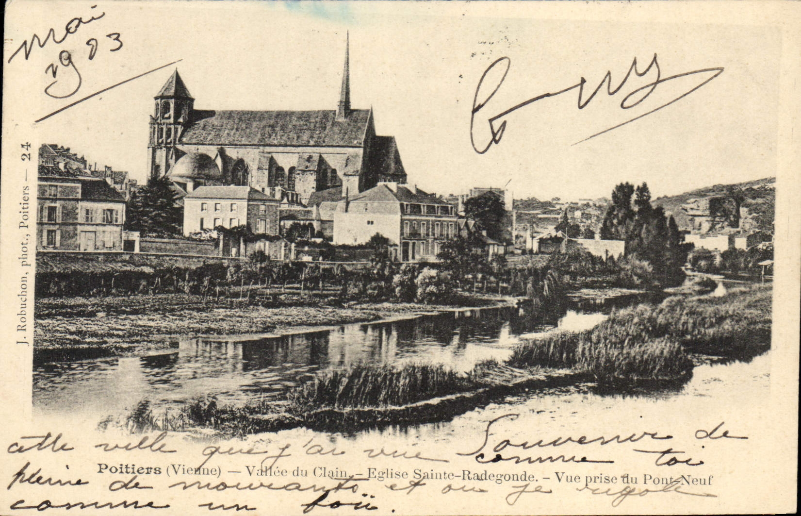 Poitiers (Vienne) — Vallée du Clain — Église Sainte-Radegonde — Vue prise du Pont-Neuf — J. Robuchon, phot. Poitiers