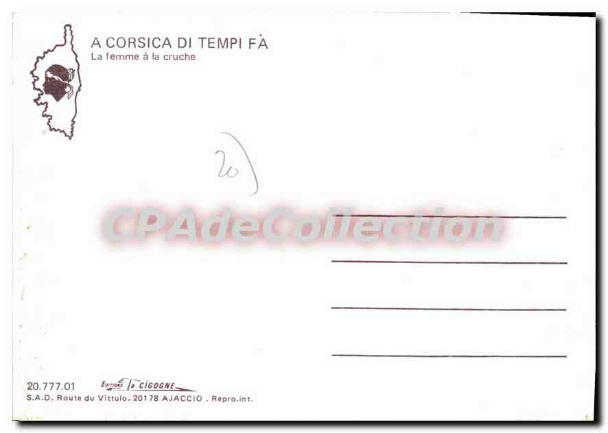 Femme à la cruche — Corse — édition S.A.D. Route du Vittuio — Reverso