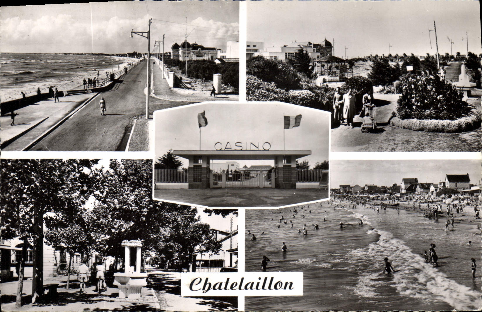 Châtelaillyon — Vue panoramique du casino, de la digue et de la plage — Éditeur inconnu, n° de série non visible