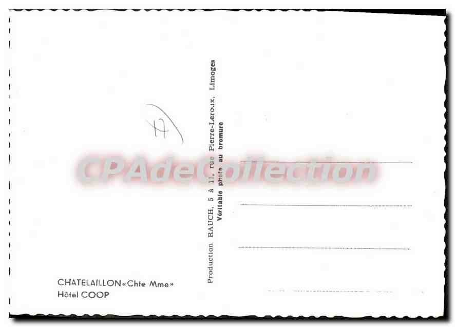 Hôtel COOP — Châtelailly — Production RAUCH — Verso