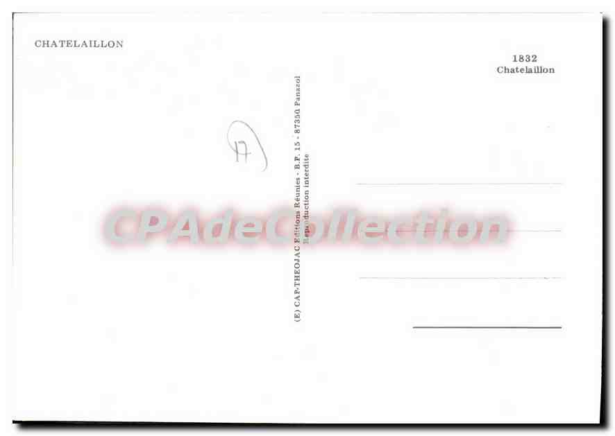 Châtelailhon — Plage, parc, palais des moules, coucher de soleil — CPA-THÉOAC Éditions Bézuilles — Verso