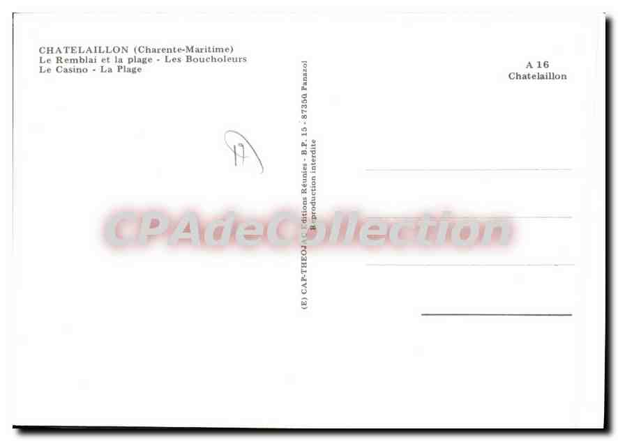 Châtelaillyon — Plage, Casino, Remblai — Éditions Réunies Fanzol — Rückseite
