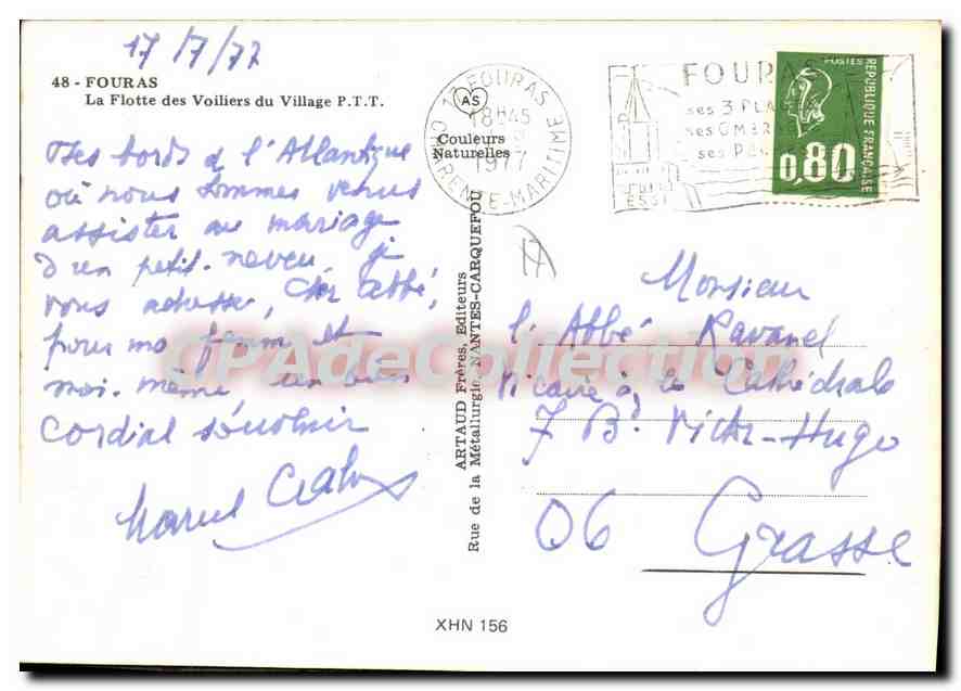 Fouras — La Flottille de los Veleros del Pueblo — editor Artaud, n° XHN 156 — Reverso