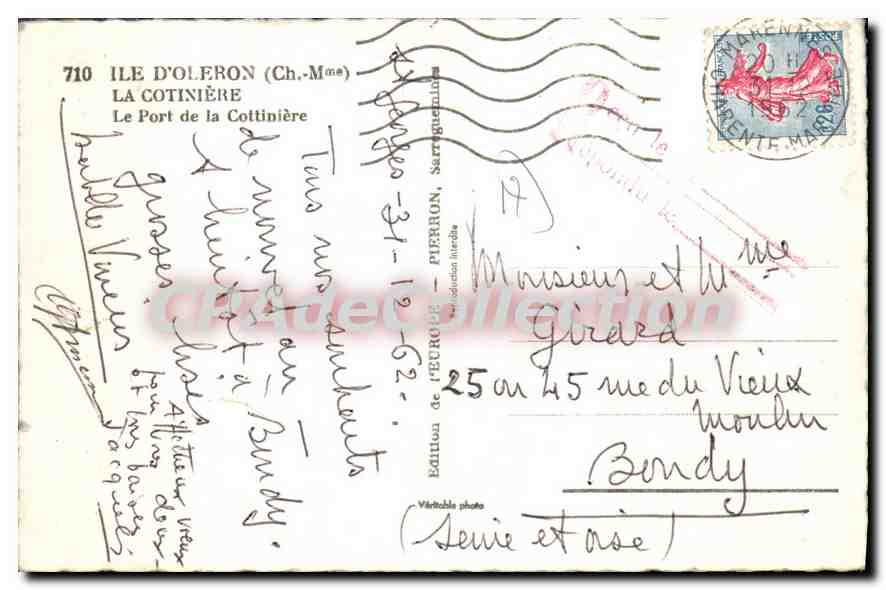 Le Port de la Cotinière — Ile d'Oleron — Édition de l'Europe, série 710 — Verso
