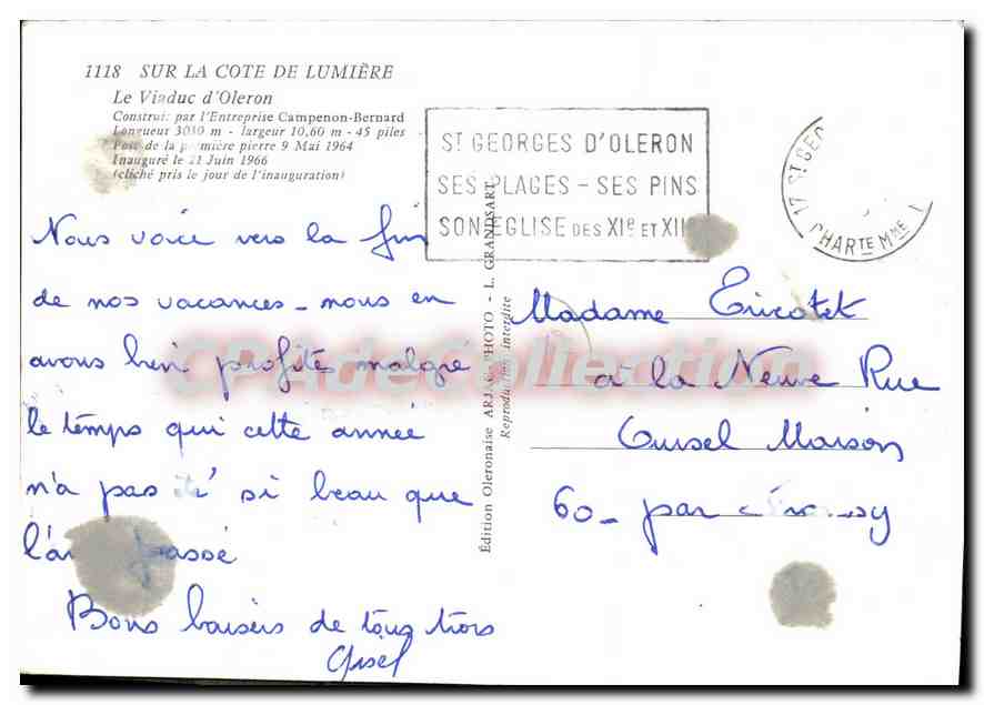 Viaduc d'Oleron — inauguré le 21 juin 1966 — édition ARJAC — Achterkant