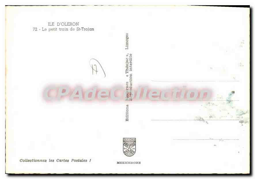 Le petit train de St-Trojan — Ile d'Oléron — Éditions Diplomé — Verso