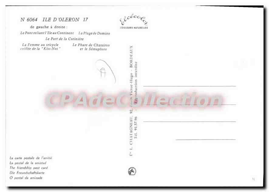 L'Île d'Oléron — Souvenir de l'île — Éditeur Elcécé, n° 6064 — Verso