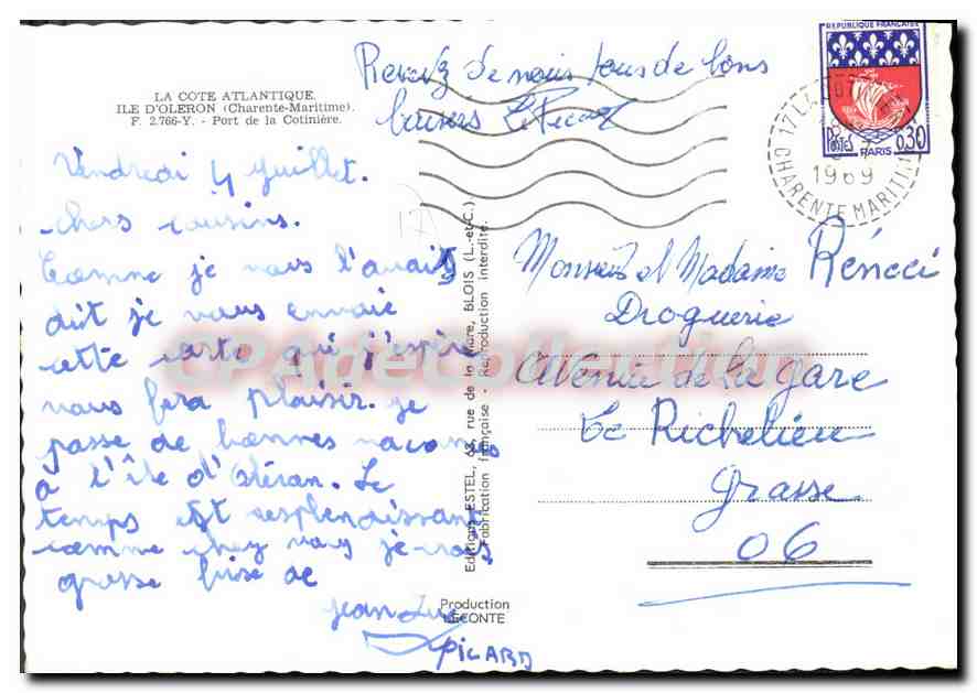Port de la Cotinière — Ile d'Oleron — Éditeur Estel, n° 10 5299 — Verso