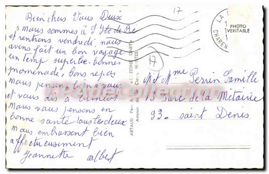 La Flotte — Ile de Ré — éditeur Artaud & Fils, Nantes — Verso