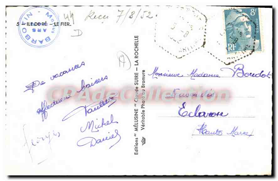 Plage avec voiliers — Ile de Ré — Éditions Mélusine — Verso