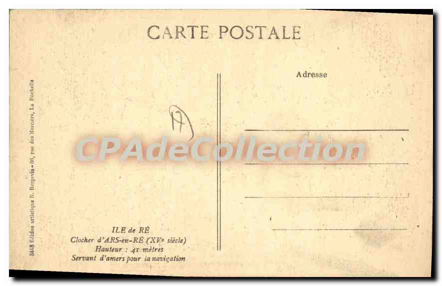 Clocher d'ARS-en-RÉ — XVIIe siècle — Édition artistique R. Borgéon, La Rochelle — Verso