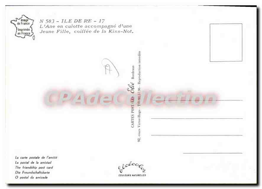 Anne en culotte accompagné d'une jeune fille, coiffée de la Kiss-Not — Ile de Ré — Éditeur Elée, N° 583 — Verso