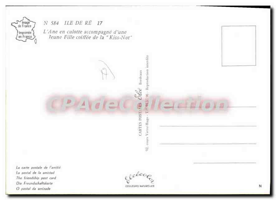 Jeune fille sur un âne — Ile de Ré — Éditeur Elcé, n° 584 — Back