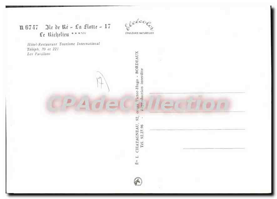 Pavillons à La Flotte — Île de Ré — Éditeur Elcée, n° 6747 — Verso