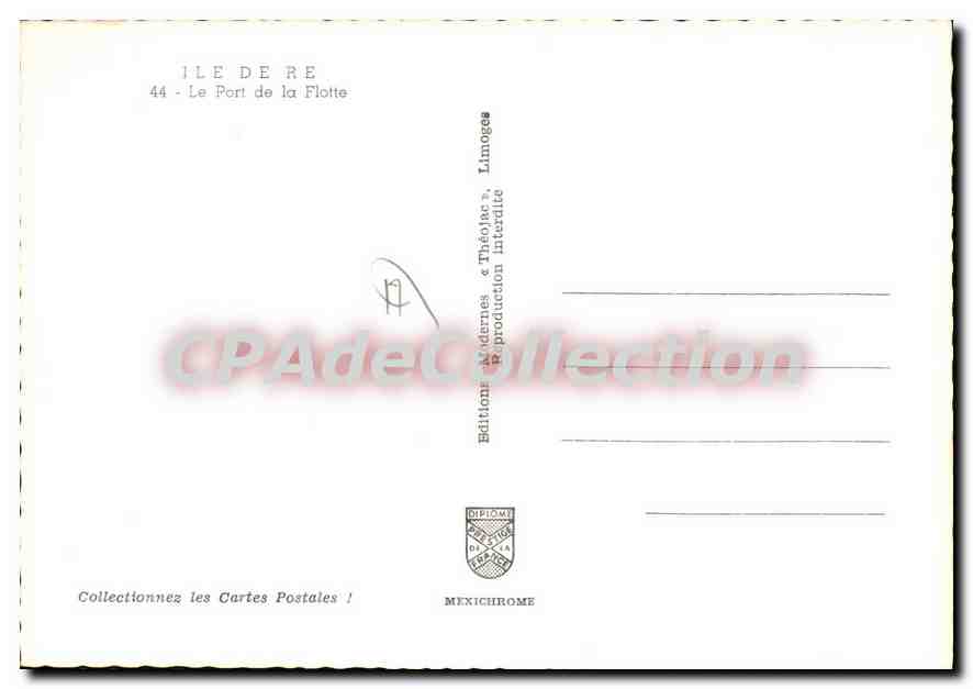 Ile de Ré — Le Port de la Flotte — Édition Limoges — Verso