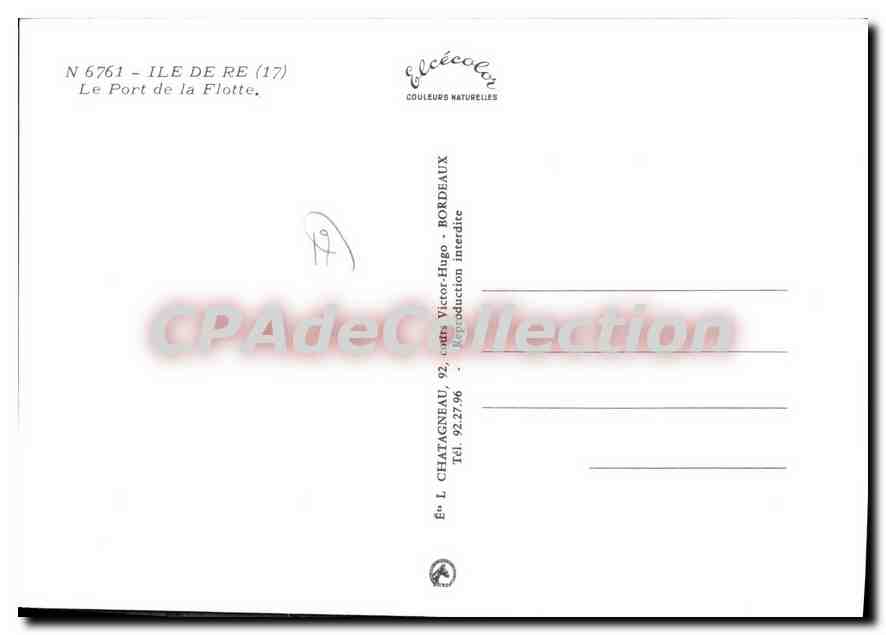 Port de la Flotte — Ile de Ré (17) — Éditeur Elcé — Verso