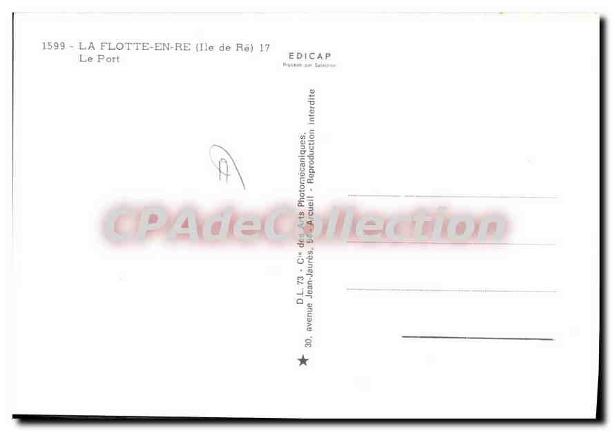 Le Port — La Flotte-en-Ré (Île de Ré) — Éditeur EDICAP, n° 1599 — Verso