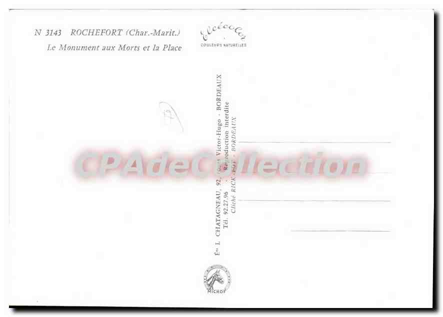 CPSM Rochefort Le Monument Aux Morts Et La Place — Verso