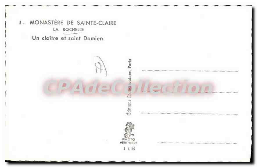 Monastère de Sainte-Claire — La Rochelle — Éditions Françaises, Paris — Verso