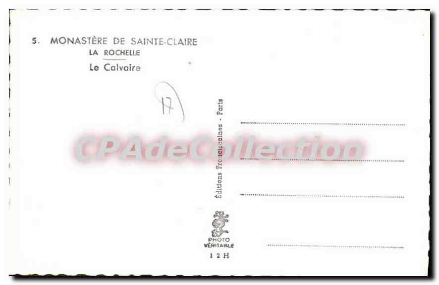 CPA La Rochelle Monastere De Saint Claire Le Calvaire — Rückseite