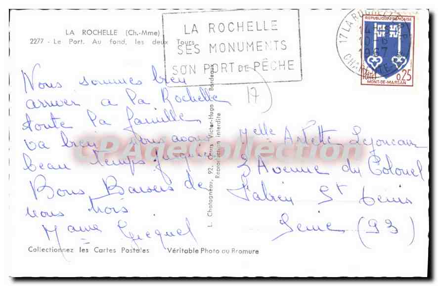 La Rochelle — Le Port, les deux tours et le port de pêche — Éditeur Elcé — Verso