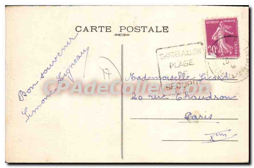 La Rochelle — Tour de la Chaîne — éditeur LS.925, n° de série 3707 — Verso