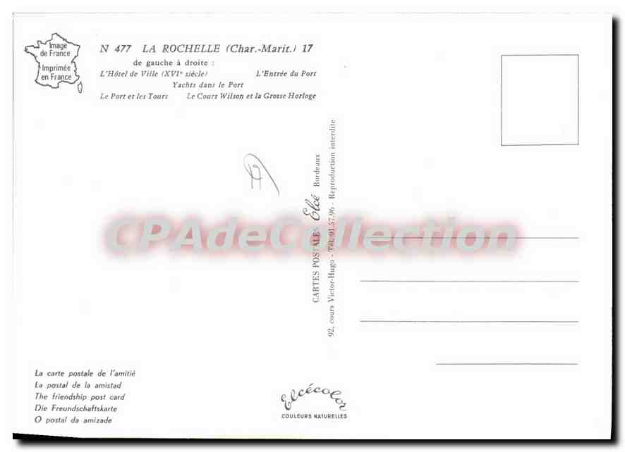 CPSM La Rochelle hotel De Ville port yachts cours Wilson — Verso