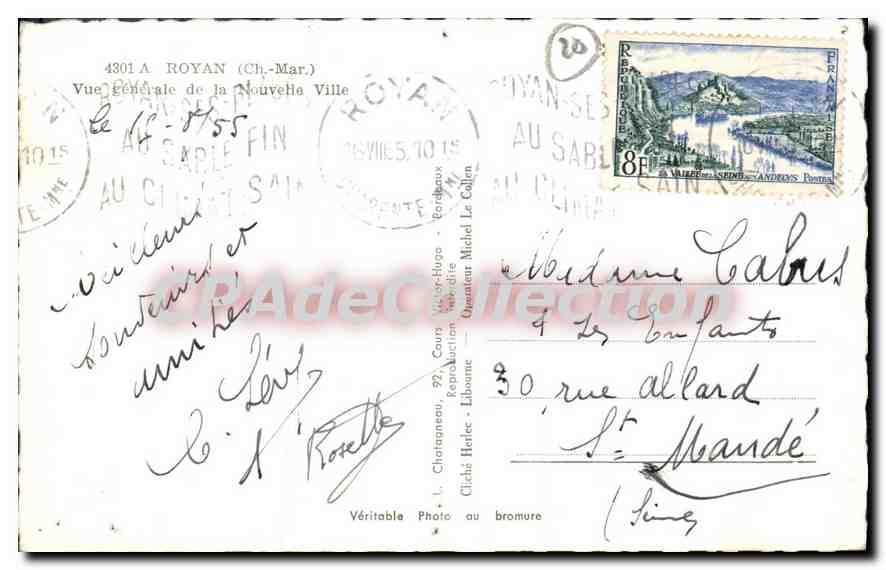 Vue aérienne de Royan — Nouvelle Ville — Éditeur Elcé — Verso