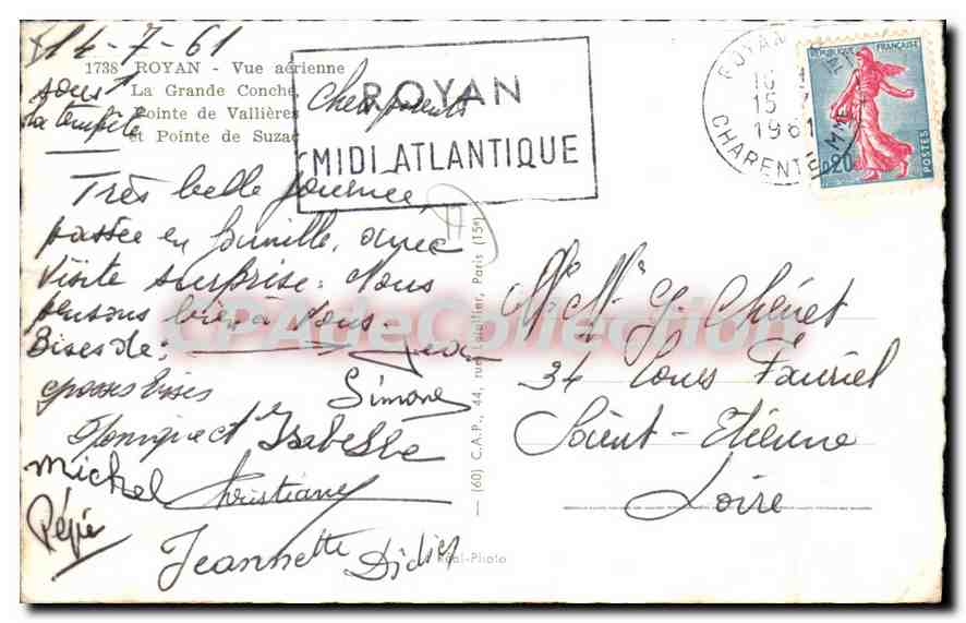 Royan - Vue aérienne - La Grande Conche, Pointe de Vallières et Pointe de Suzac — CPAdeCollection — Rückseite
