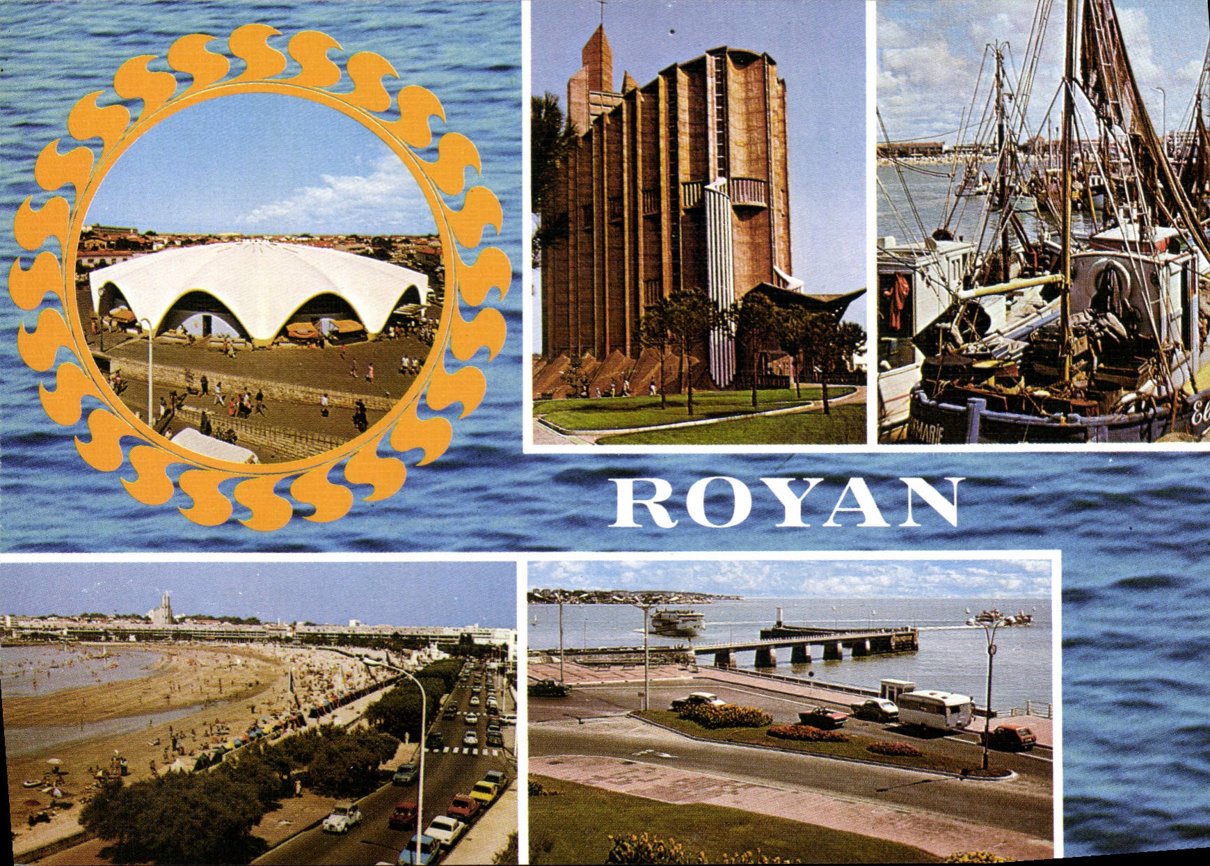 Royan — Vue panoramique du port, de l'église et de la plage — Éditeur Élèe, Bordeaux