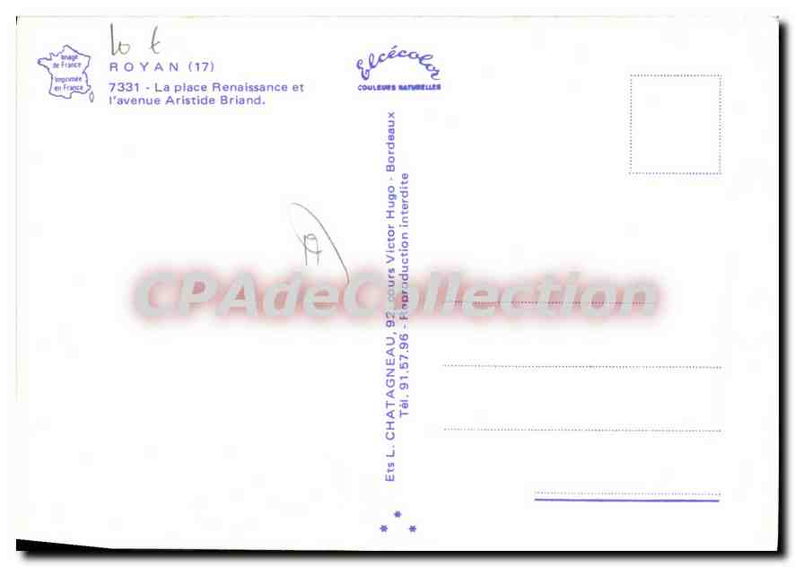 Place Aristide Briand à Royan — vue avec Monoprix — Éditeur L. Chatagneau, Bordeaux — Verso