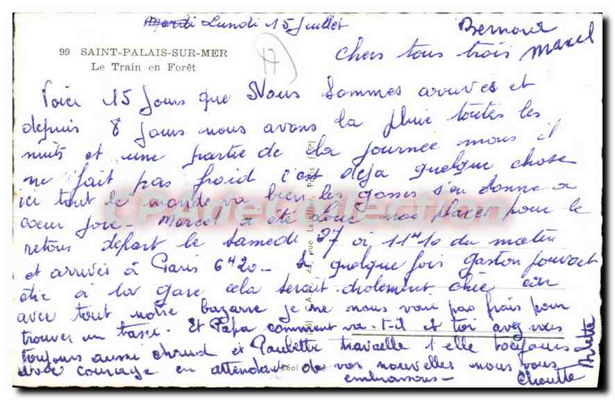 Saint-Palais-sur-Mer — Le Train en Forêt — éditeur 'Le Train en Forêt' n°99 — Verso