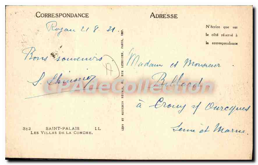 Plage de Royan — vue animée — éditeur Levé et Suchet, n° 312 — Verso
