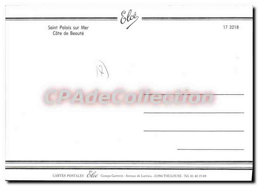 St Palais sur Mer — plage animée — Éditeur Elcé, n° 17 3218 — Verso
