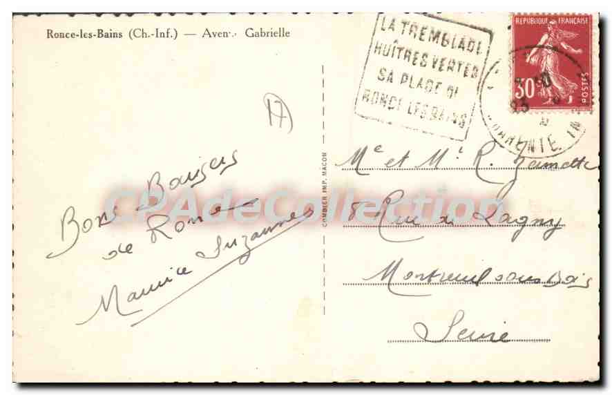 CPA Ronce Les Bains Avenue Gabrielle — Rückseite