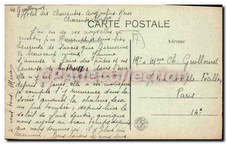 CPA Angoulins Etude Dans Les Rochers Du Port — Back