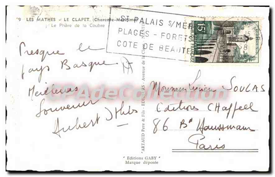 CPA Les Mathes Le Clapet Le Phare De La Coubre — Back