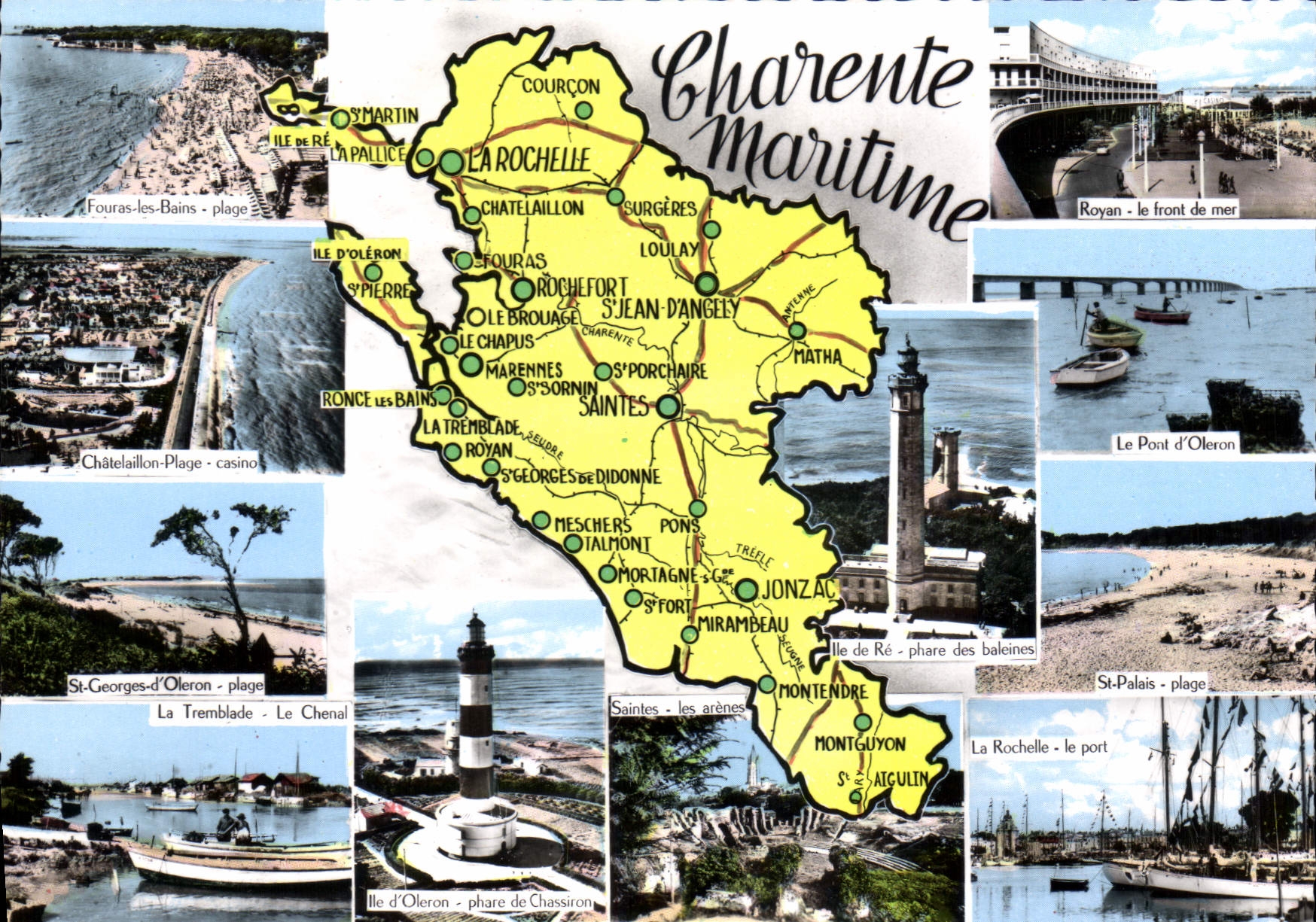Charente-Maritime — carte postale touristique avec carte et photos de lieux — éditeur non identifié