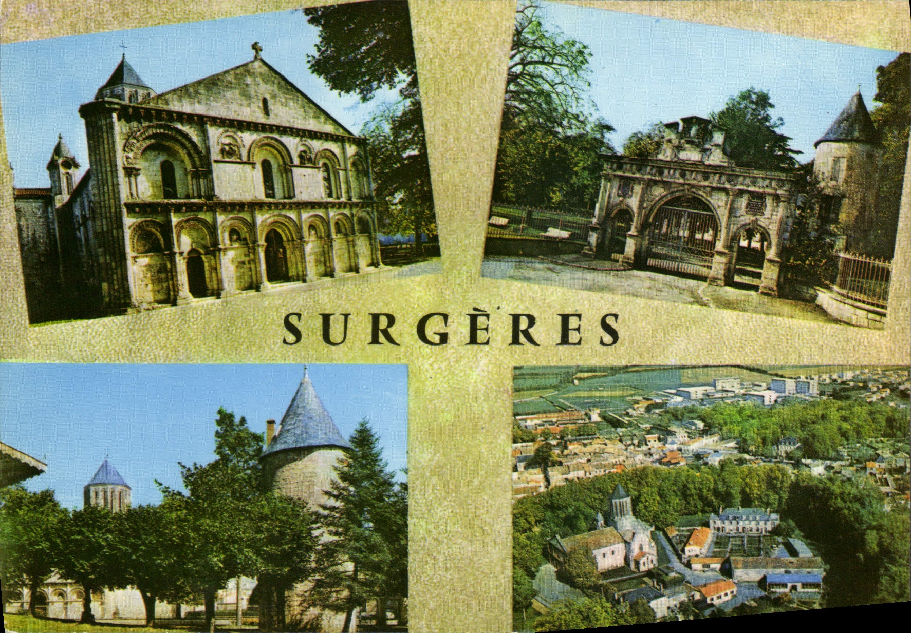 CPSM Surgeres L'Eglise Romane Porte Renaissance Le Chateau Vue Generale