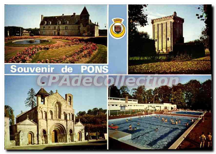 CPSM Pons La Mairie Le Donjon L'Eglise Saint Vivien La Piscine