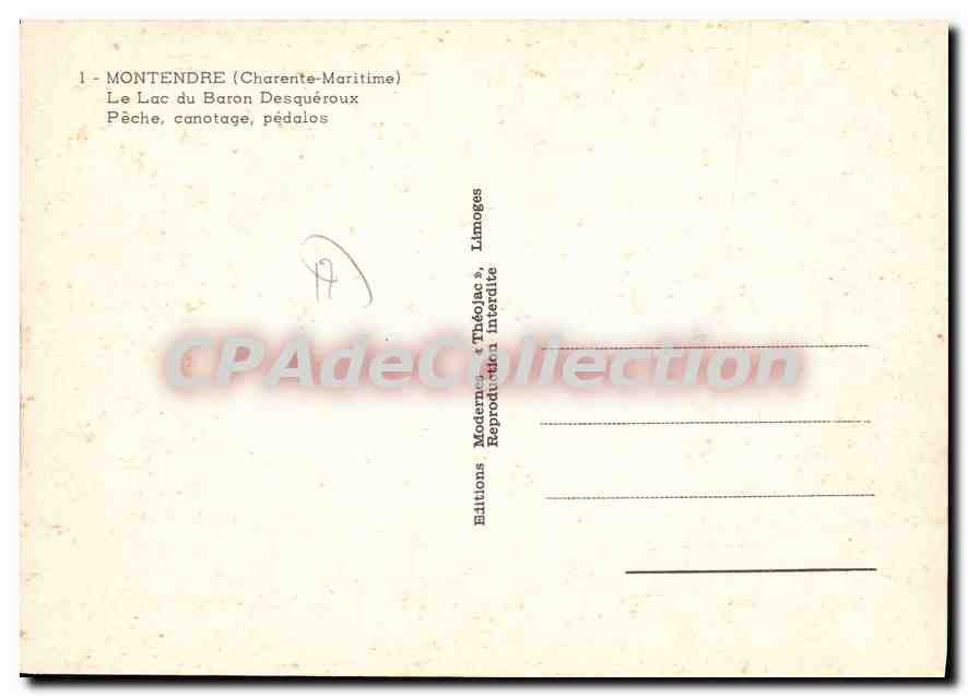 CPSM Montendre Le Lac Du Baron Desqueroux Peche Canotage Pedalos — Back