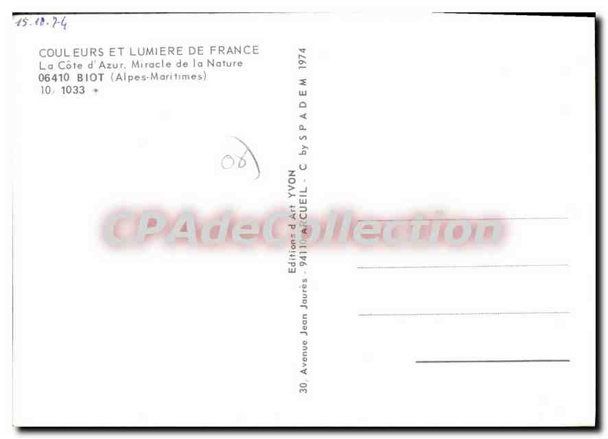 CPSM La Cote D'Azur Miracle De Nature BIOT — Verso