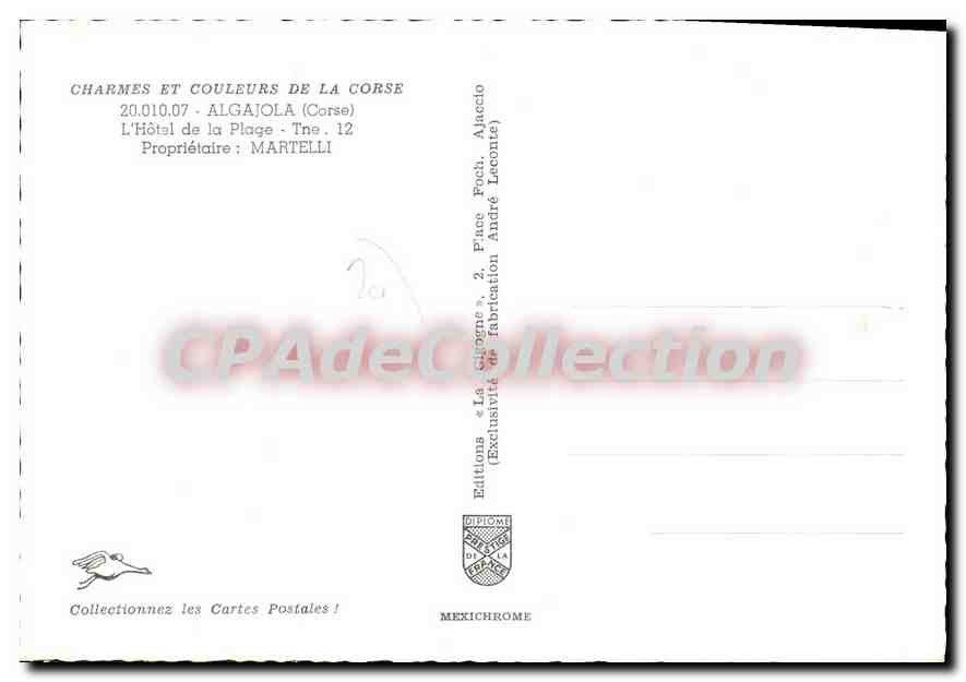 CPSM Algajola L'Hotel De La Plage Proprietaire Martelli — Verso