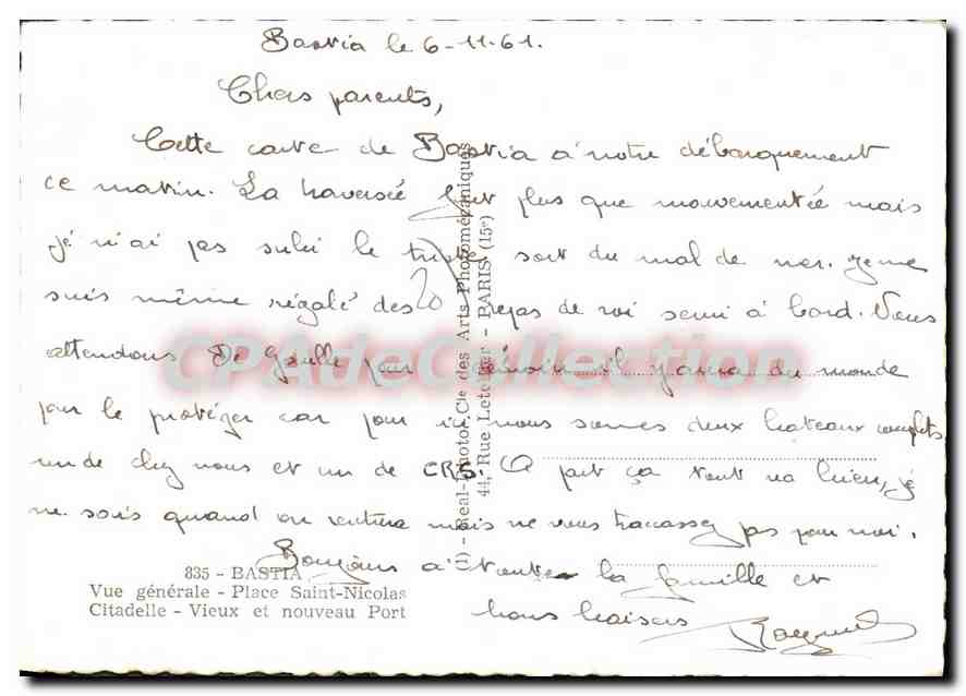Bastia — Souvenir de Bastia — Éditeur CPJ — Rückseite