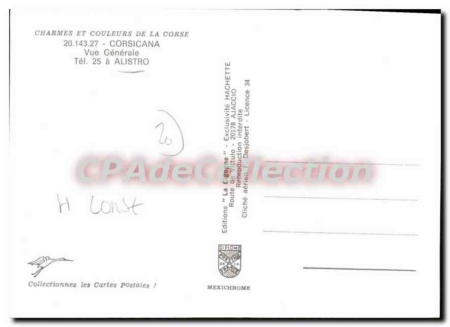 Vue Générale de Corsicana — Alistro — Éditions Diplôme — Verso