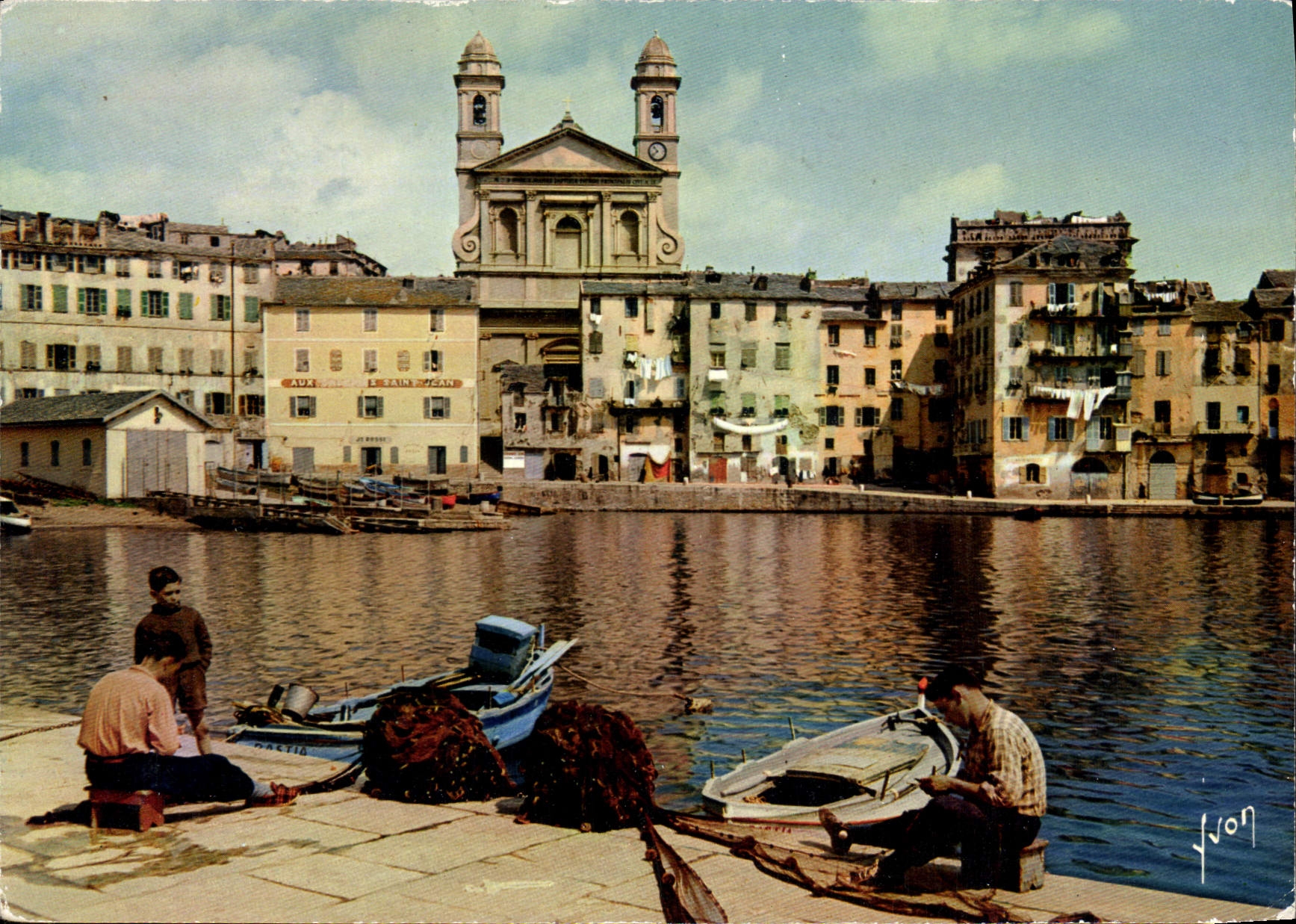 Port de Bastia — vue du port avec pêcheurs et église — Yvon