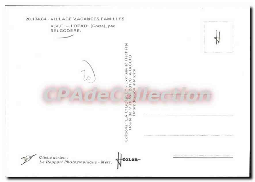 Village Vacances Familles - Lozari (Corse) — par Belgodère — Éditions 'La Cigogne' — Verso