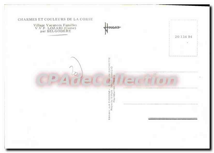 Village de La Cigogne — Corse — éditeur V.V.F. Lozari — Verso