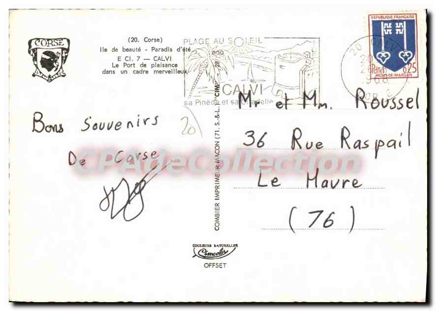 Calvi — Le Port de plaisance — Combière Imprimeur — Verso